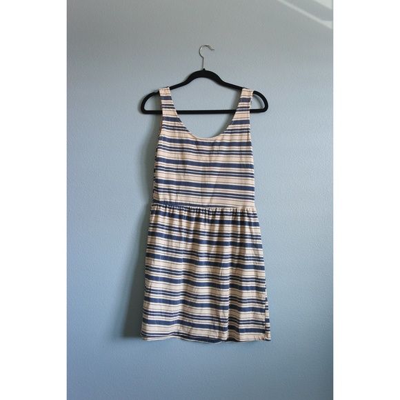 Sleeveless Blue Striped Casual Cotton Dress - Picture 3 of 4